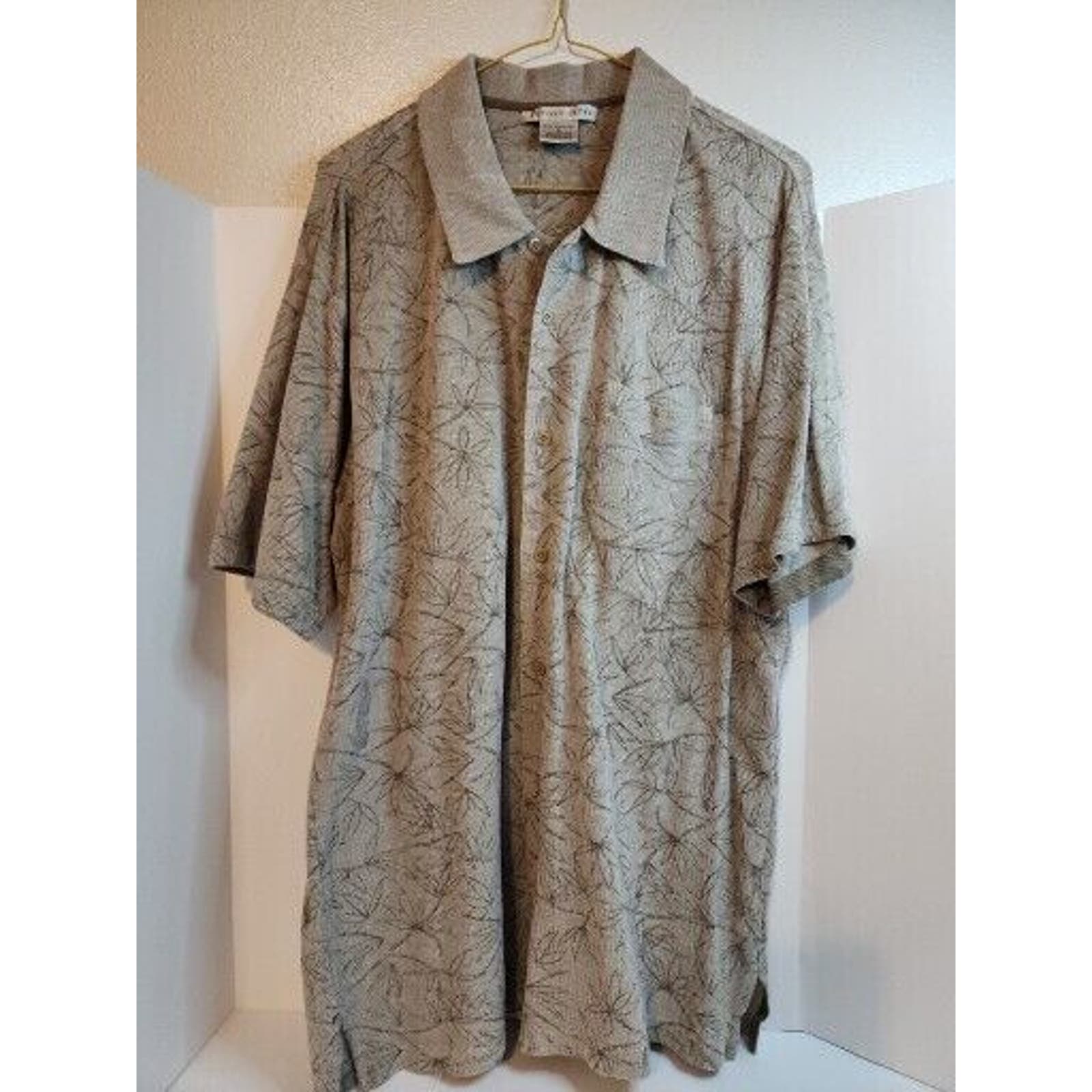 Geoffrey Beene Men's Ss Beige Button Down Shirt, Size Xl Cotton Collared